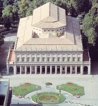 Aerial view of the theater built from a |...